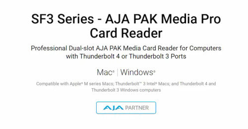 Sonnet SF3 AJA PAK Media Pro Card Reader – Dual-Slot Thunderbolt 4/3 Sonnet SF3 AJA PAK Media Pro Card Reader – Dual-Slot Thunderbolt 4/3